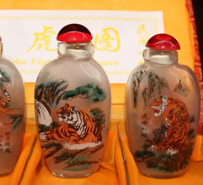 China Coloured glaze eight tiger picture snuff bottle A set