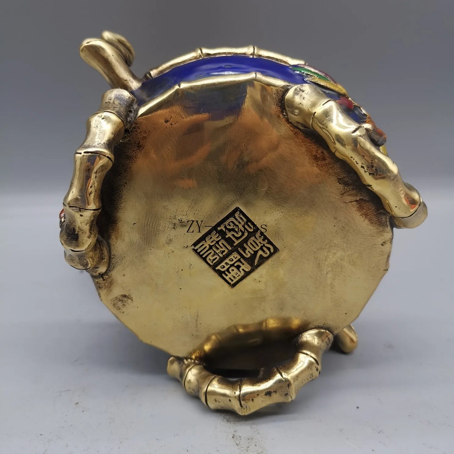 China Copper Cloisonne Bamboo Incense Burner Crafts Brass Statue