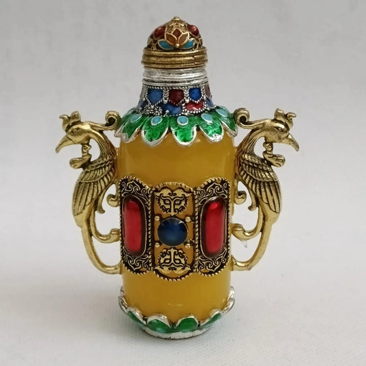 China Elaboration Tibetan Silver Statue Inlay Gems Snuff Bottle Metal Crafts Home Decoration#2