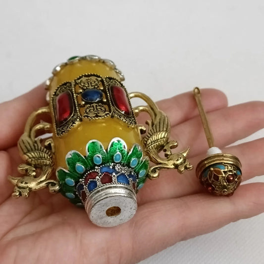 China Elaboration Tibetan Silver Statue Inlay Gems Snuff Bottle Metal Crafts Home Decoration#2