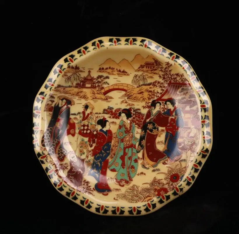 China Enamel color ceramic beauty pattern Fruit tray crafts statue