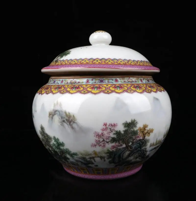 China Enamel color ceramic tea leaf jar crafts statue