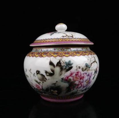 China Enamel color ceramic tea leaf jar crafts statue