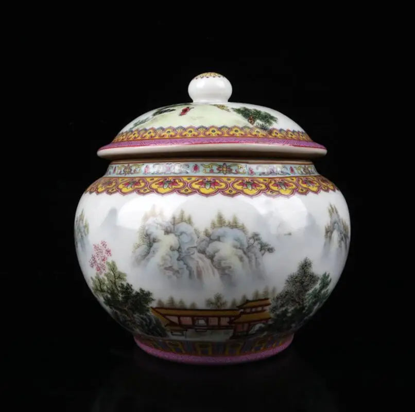 China Enamel color ceramic tea leaf jar crafts statue