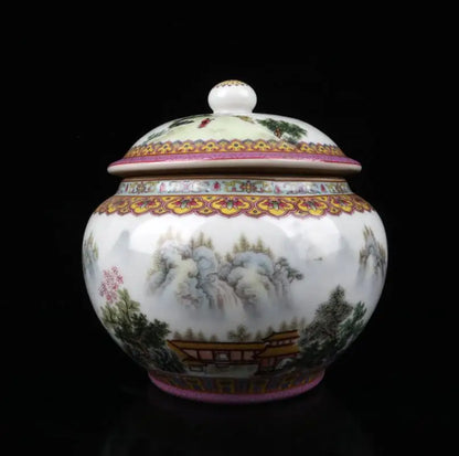 China Enamel color ceramic tea leaf jar crafts statue