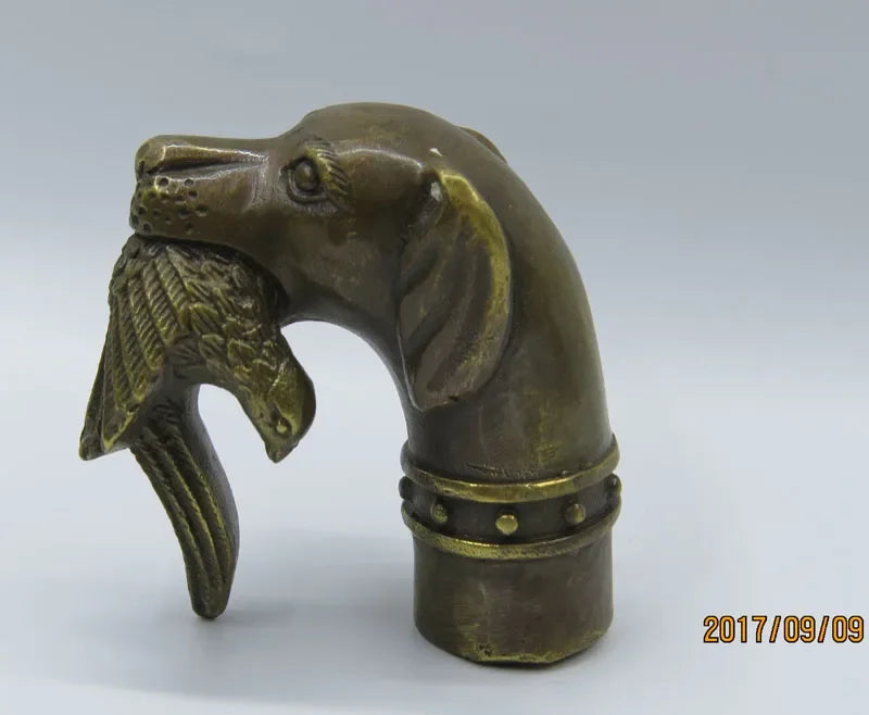 China Exquisite Handwork Carving Bronze  dog Statue Cane Head Walking Stick