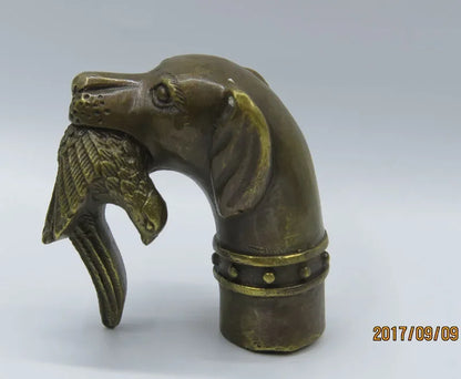 China Exquisite Handwork Carving Bronze  dog Statue Cane Head Walking Stick