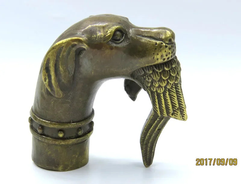 China Exquisite Handwork Carving Bronze  dog Statue Cane Head Walking Stick