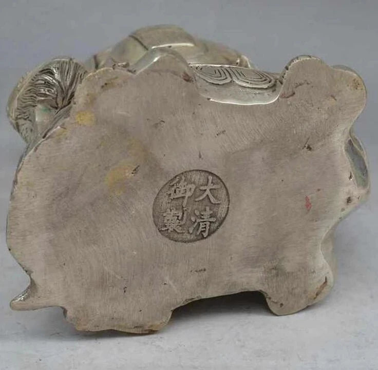 China FengShui Silver Peach Longevity Star God Crane Gourd Shou Turtle Statue