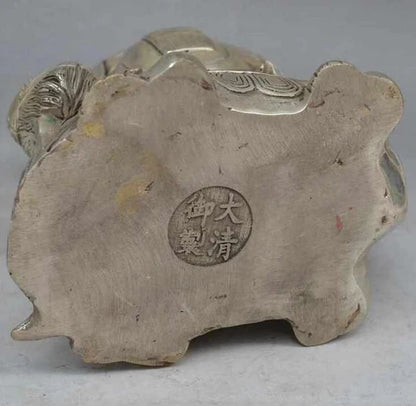 China FengShui Silver Peach Longevity Star God Crane Gourd Shou Turtle Statue