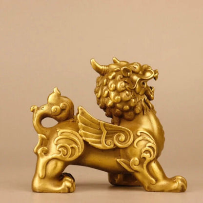 China Fengshui Bronze Pixiu Brave troops Unicorn Beast Statue Pair Ornament
