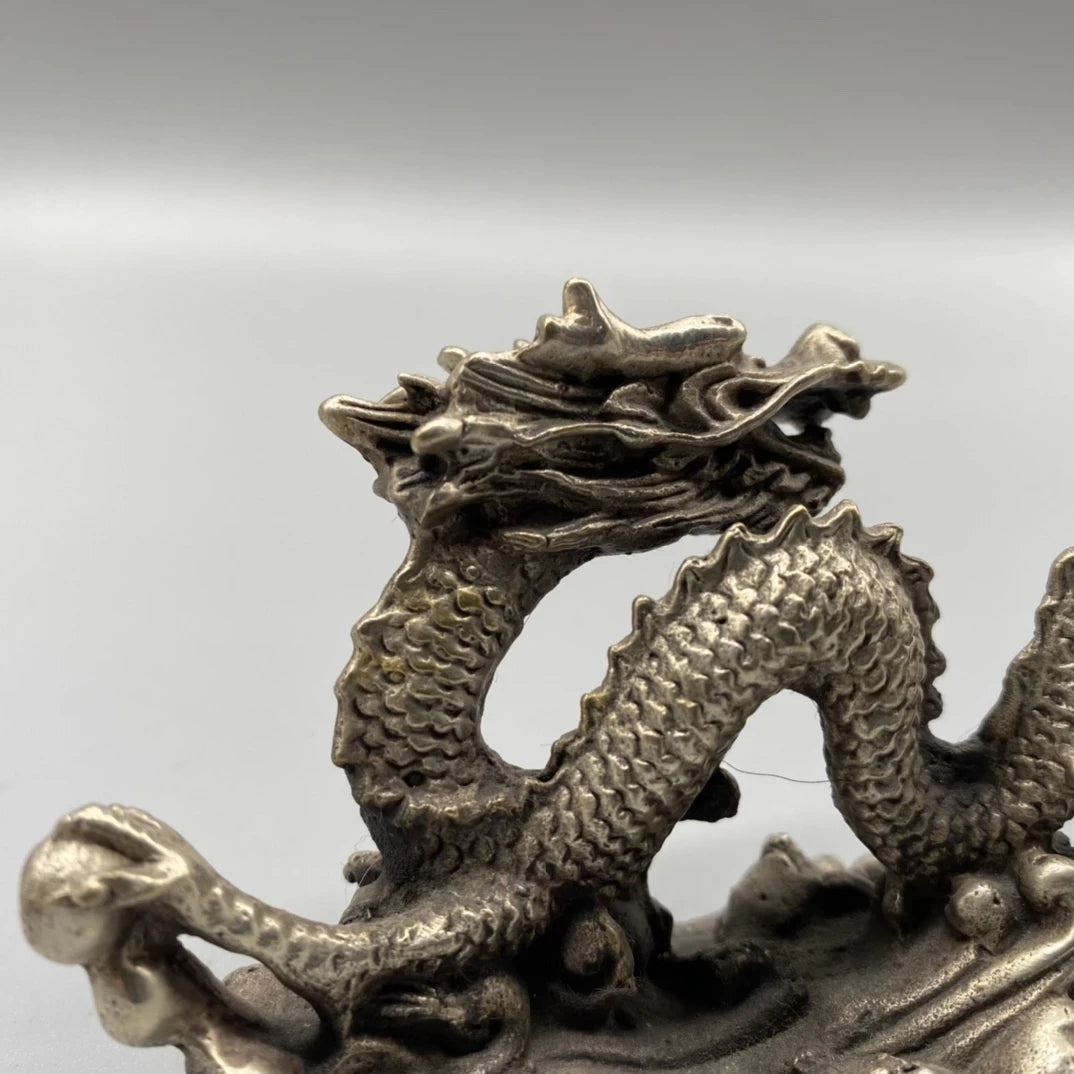 China Fine Workmanship Tibetan Silver White Copper Sculpture Good Luck ‘ Dragon’Metal Crafts Home Decoration