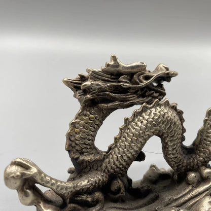 China Fine Workmanship Tibetan Silver White Copper Sculpture Good Luck ‘ Dragon’Metal Crafts Home Decoration