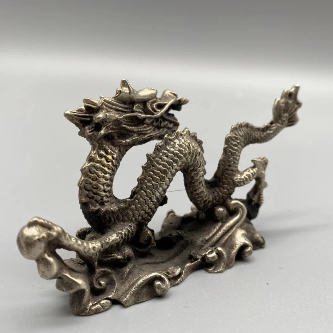China Fine Workmanship Tibetan Silver White Copper Sculpture Good Luck ‘ Dragon’Metal Crafts Home Decoration