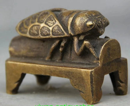 China Folk Copper FengShui Animal Golden Cicada Jinchan Insect Statue Sculpture