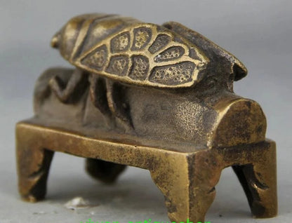 China Folk Copper FengShui Animal Golden Cicada Jinchan Insect Statue Sculpture