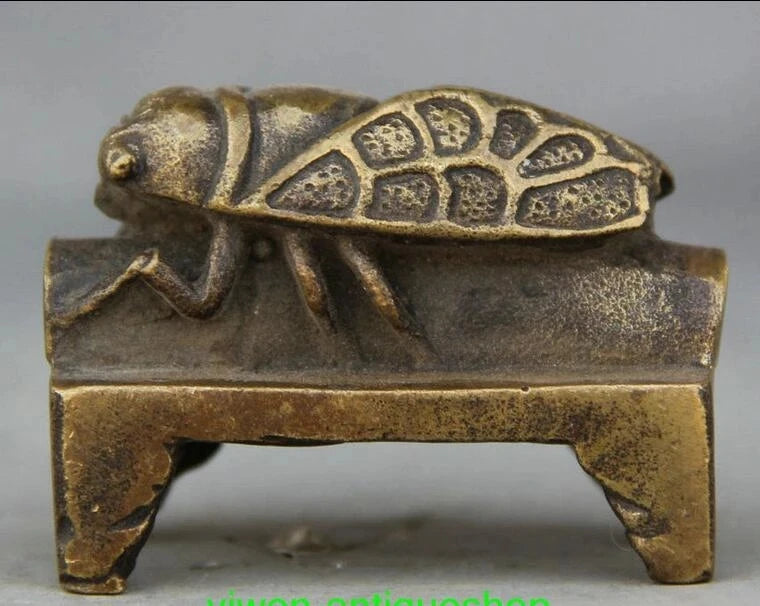 China Folk Copper FengShui Animal Golden Cicada Jinchan Insect Statue Sculpture