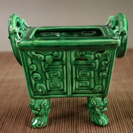 China Green glaze ceramic Incense burner crafts statue