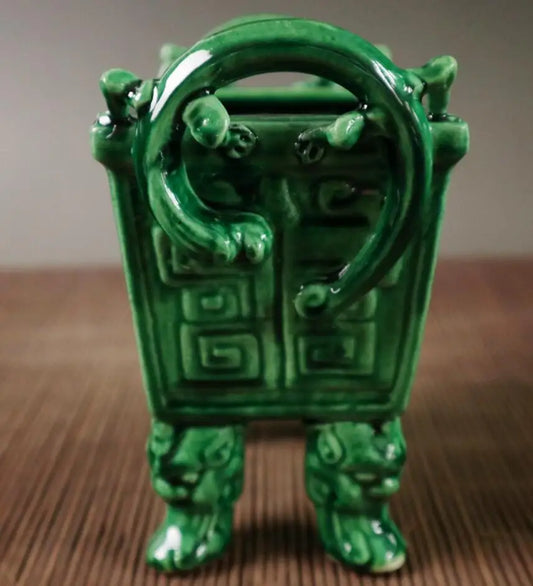 China Green glaze ceramic Incense burner crafts statue