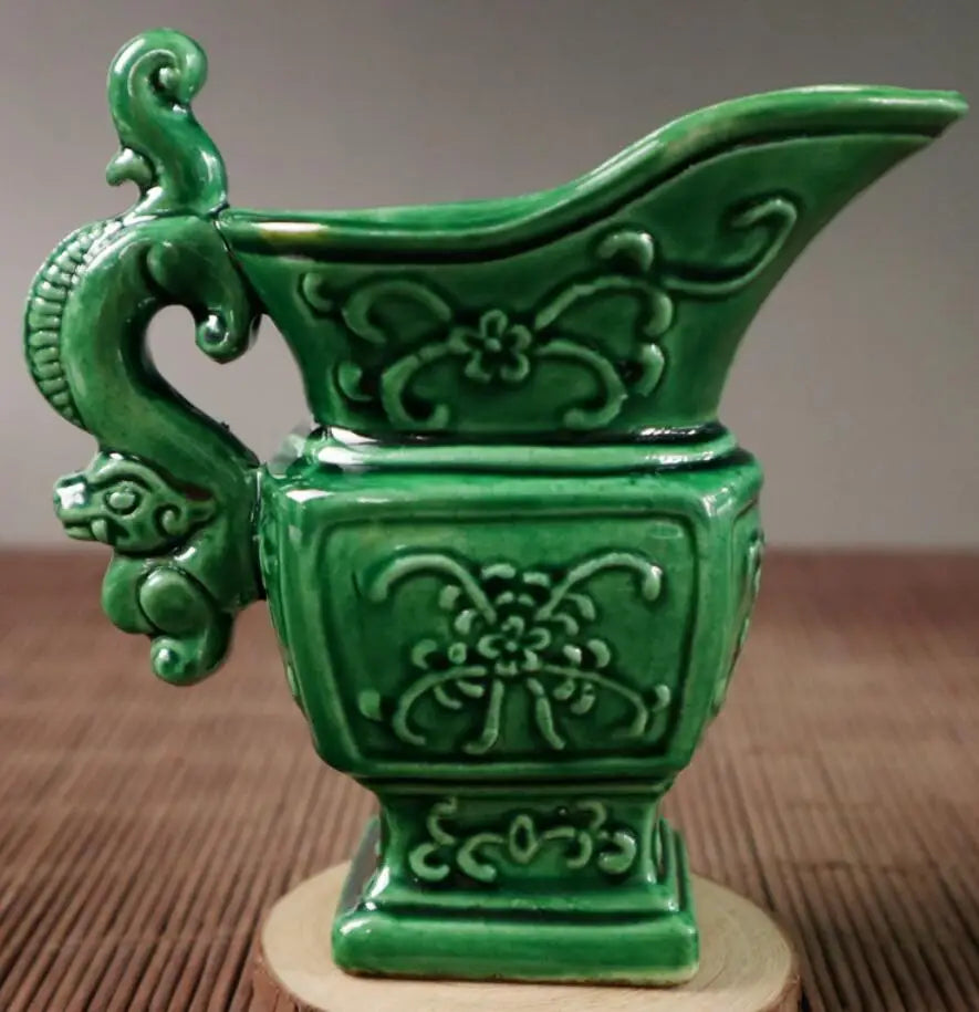 China Green glaze ceramic archaize goblet crafts statue