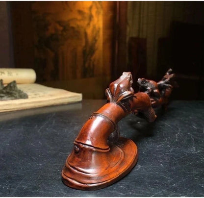 China Hand-carved boxwood archaize frog bamboo penholder crafts statue