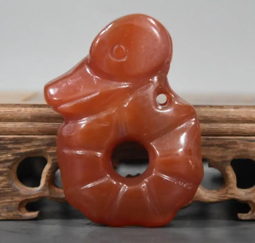 China Handmade Sculpture red agate Jade pig dragon small pendant statue