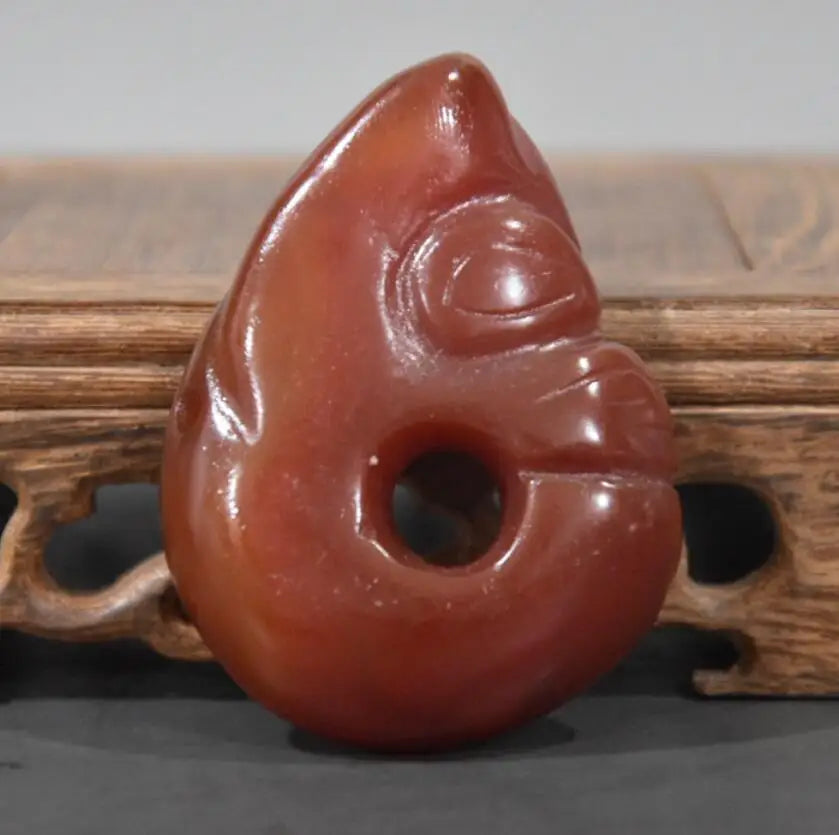 China Handmade Sculpture red agate Jade pig dragon small pendant statue