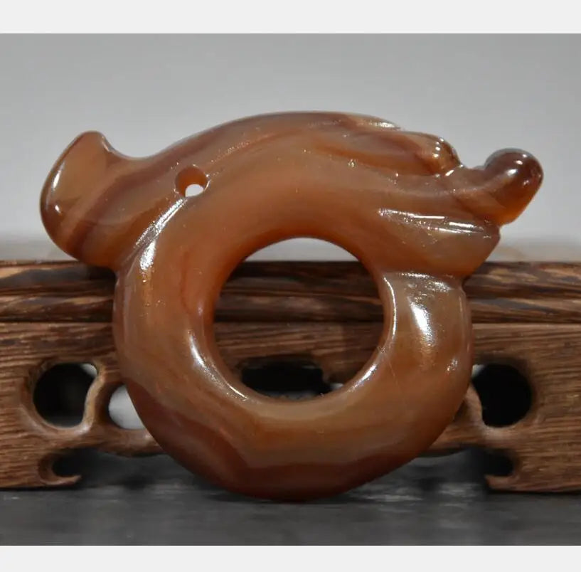 China Handmade Sculpture red agate Jade pig dragon small pendant statue