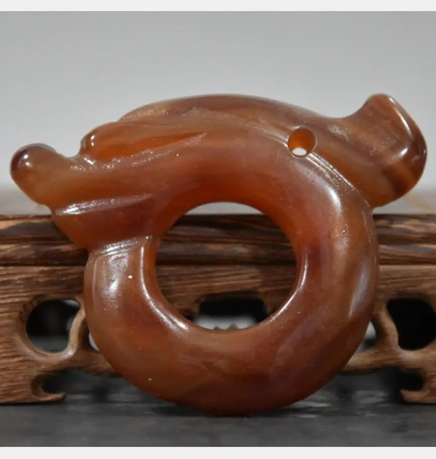 China Handmade Sculpture red agate Jade pig dragon small pendant statue