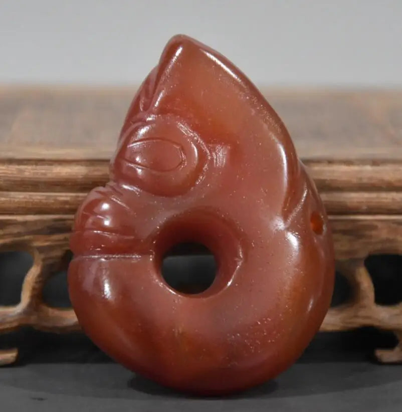 China Handmade Sculpture red agate Jade pig dragon small pendant statue