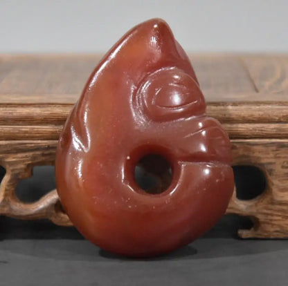 China Handmade Sculpture red agate Jade pig dragon small pendant statue