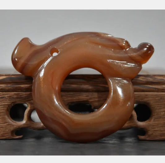 China Handmade Sculpture red agate Jade pig dragon small pendant statue