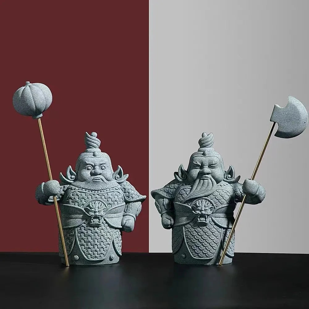 China Hum ha Door God Figure decoration statue  Green Sand Stone Art Sculpture Home Living Room, Office Art Statue Free Delivery