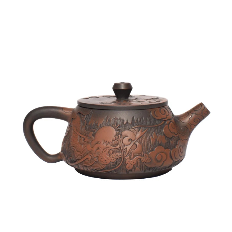 China Jianshui Purple Clay  Black Ceramic Handmade Full Dragon Carving Teapot Kettle  Porcelain Kung Fu Tea Set Drinkware
