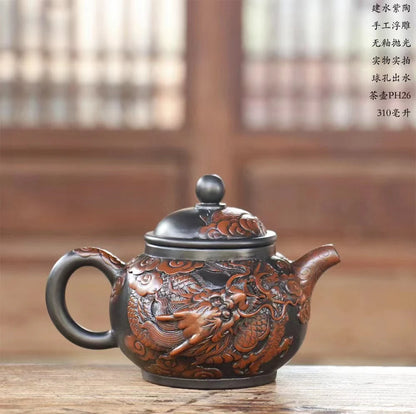 China Jianshui Purple Clay Not Yixing Ceramic Handmade Full Dragon Carving Teapot Kettle  Porcelain Kung Fu Tea Set Drinkware