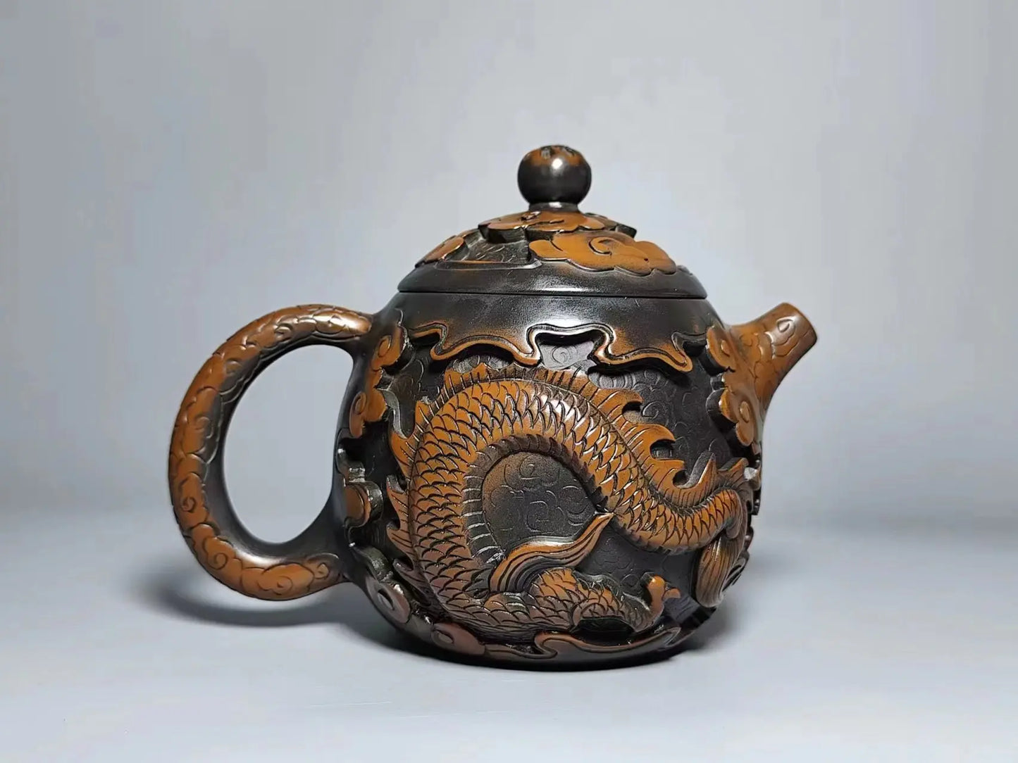 China Jianshui Purple Clay Not Yixing Ceramic Handmade Full Dragon Carving Teapot Kettle  Porcelain Kung Fu Tea Set Drinkware