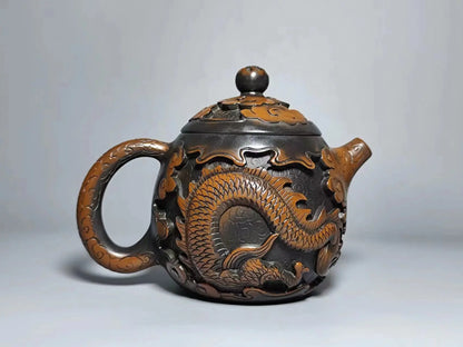 China Jianshui Purple Clay Not Yixing Ceramic Handmade Full Dragon Carving Teapot Kettle  Porcelain Kung Fu Tea Set Drinkware