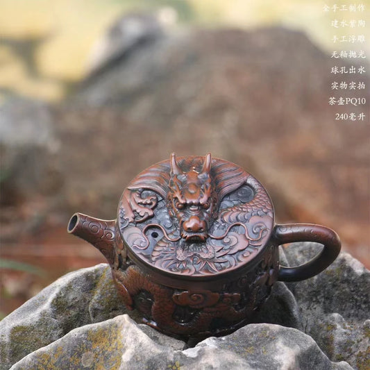 China Jianshui Purple Clay Not Yixing Ceramic Handmade Full Dragon Carving Teapot Kettle  Porcelain Kung Fu Tea Set Drinkware