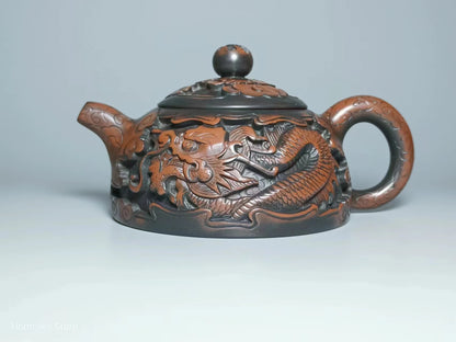 China Jianshui Purple Clay Not Yixing Ceramic Handmade Full Dragon Carving Teapot Kettle  Porcelain Kung Fu Tea Set Drinkware