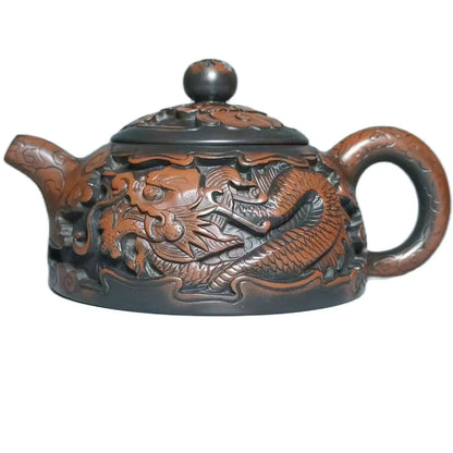China Jianshui Purple Clay Not Yixing Ceramic Handmade Full Dragon Carving Teapot Kettle  Porcelain Kung Fu Tea Set Drinkware