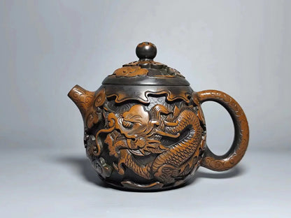 China Jianshui Purple Clay Not Yixing Ceramic Handmade Full Dragon Carving Teapot Kettle  Porcelain Kung Fu Tea Set Drinkware