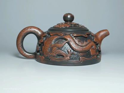 China Jianshui Purple Clay Not Yixing Ceramic Handmade Full Dragon Carving Teapot Kettle  Porcelain Kung Fu Tea Set Drinkware