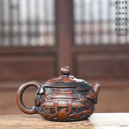 China Jianshui Purple Clay Not Yixing Ceramic Handmade Full Dragon Carving Teapot Kettle  Porcelain Kung Fu Tea Set Drinkware