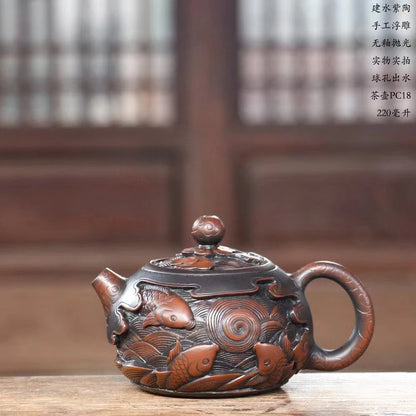 China Jianshui Purple Clay Not Yixing Ceramic Handmade Full Dragon Carving Teapot Kettle  Porcelain Kung Fu Tea Set Drinkware