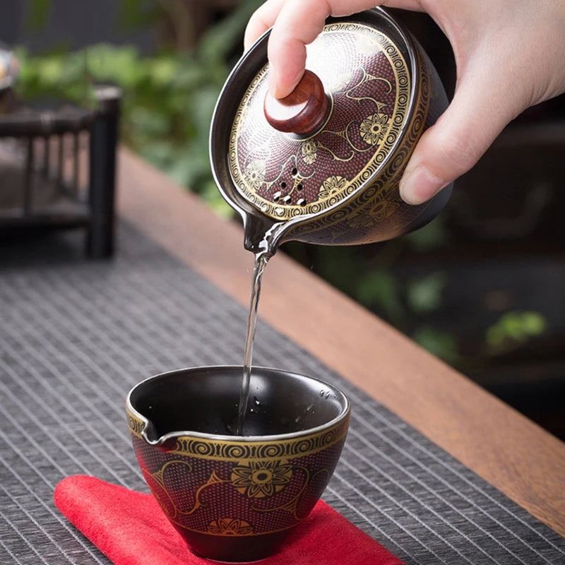 China Kung Fu Teapot Tea Set Ceramic Portable Teapot Set One Pot Four Cup Outdoor Travel Gaiwan Tea Cups of Tea Ceremony Teacup