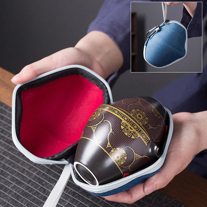 China Kung Fu Teapot Tea Set Ceramic Portable Teapot Set One Pot Four Cup Outdoor Travel Gaiwan Tea Cups of Tea Ceremony Teacup
