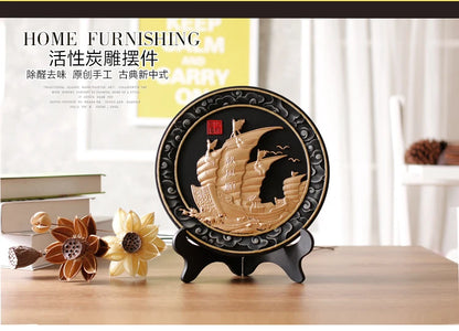 China Leader National gift HOME office Comapny successful career thriving business sailing boat ART FENG SHUI carving Ornament