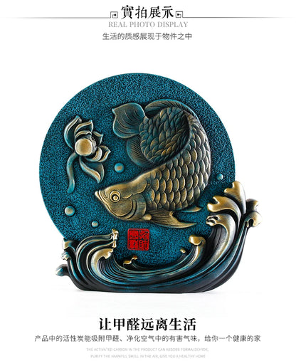 China Leader National gift- HOME office Comapny thriving business Mascot FENG SHUI Golden Dragon Arawana fish carving Ornament