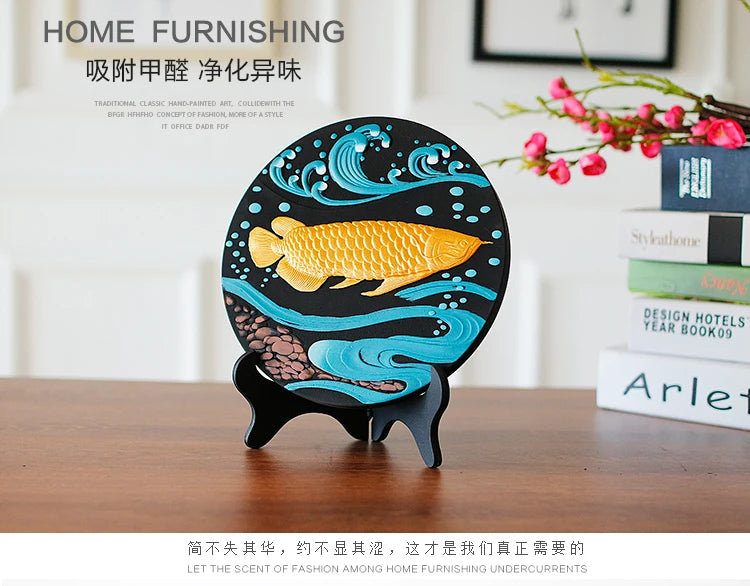 @ China Leader National gift HOME office Comapny thriving business Mascot FENG SHUI Golden Dragon Arawana fish carving Ornament
