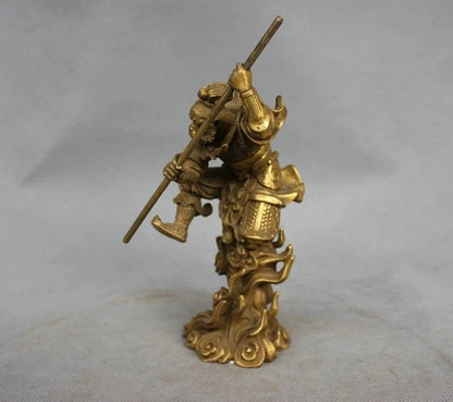 China Myth Bronze Sun Wukong Monkey King Hold Stick Fight Statue